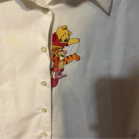 Disney White Shirt Women Large Winnie the Pooh Piglet Tigger Embroidered *Flaw - Picture 4 of 15